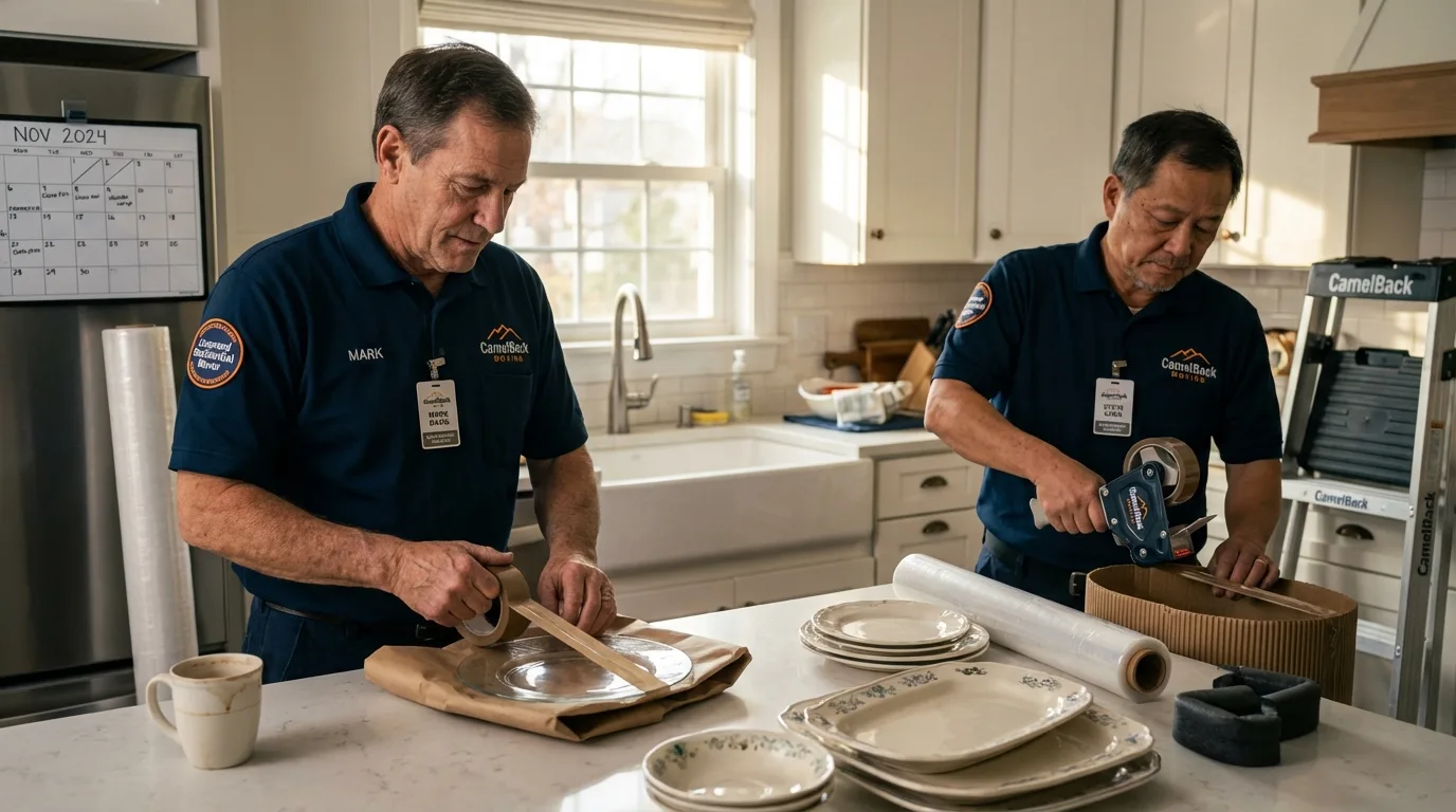 Professional crew packing kitchen dishware in Wynnewood, OK